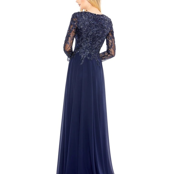 Mac Duggal 20388 NWOT EMBROIDERED ILLUSION LONG SLEEVE V NECK G… - Picture 2 of 6